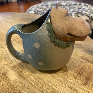 Vintage Stoneware Art Pottery Hippo Hippopotamus Polka Dot Dress Mug